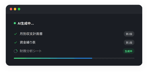 AIが月次収支計画書や資金繰り表を生成している画面
